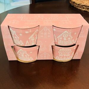 NWT Set of 4 Fig & Fern Mini Ramekins - Pink Gingerbread House Design